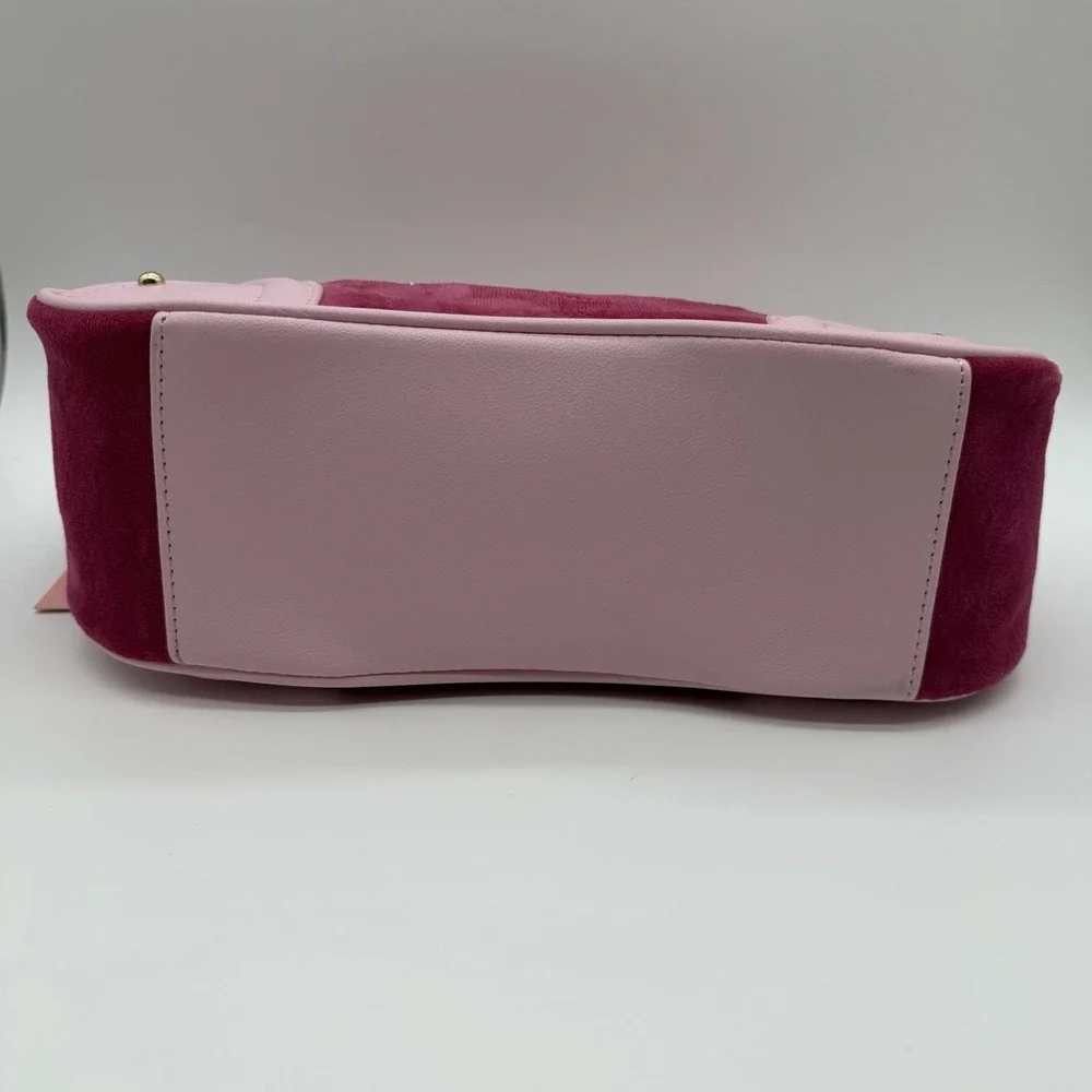 Juicy Couture Dreamy Shoulder Bag & Matching Zip Card Case Raspberry Velour NWT